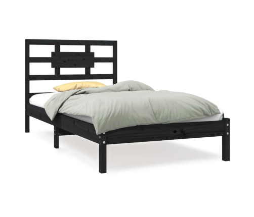 Estructura de cama individual madera maciza negra 90x190 cm