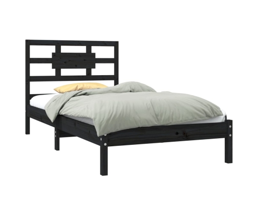 Estructura de cama individual madera maciza negra 90x190 cm