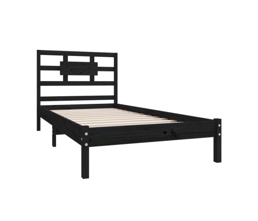 Estructura de cama individual madera maciza negra 90x190 cm