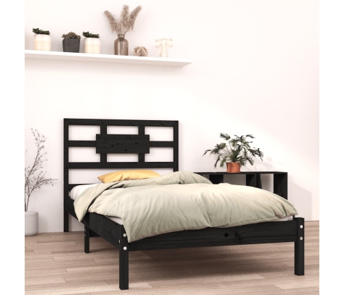 Estructura de cama individual madera maciza negra 90x190 cm