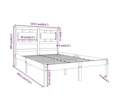 Estructura de cama madera maciza 120x190 cm