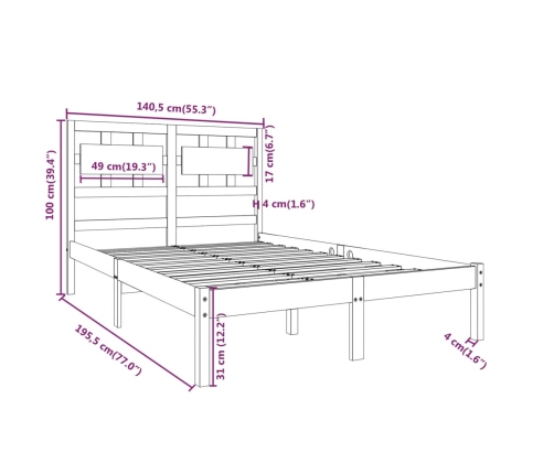 Estructura de cama de madera maciza blanca 135x190 cm