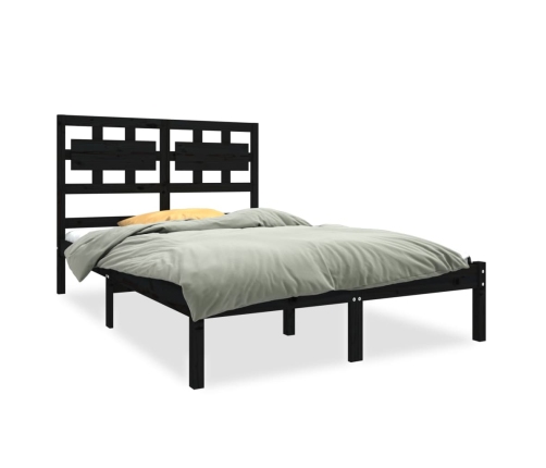 Estructura de cama de madera maciza negra 140x190 cm