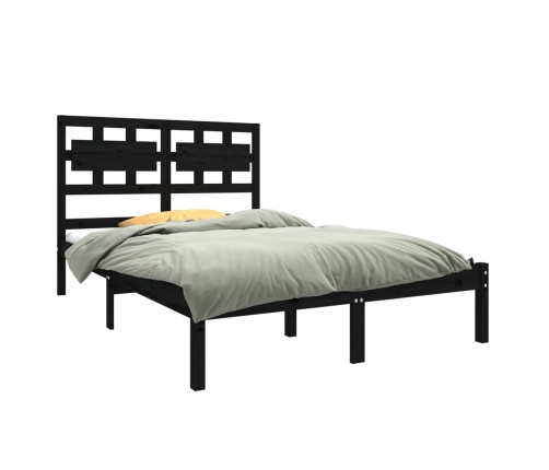 Estructura de cama de madera maciza negra 140x190 cm