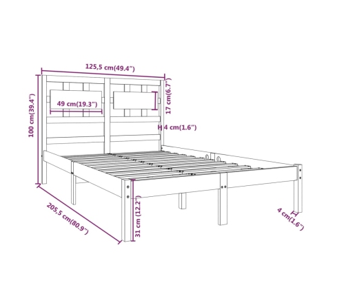 Estructura de cama madera maciza de pino negro 120x200 cm