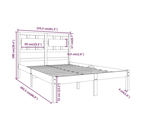 vidaXL Estructura de cama madera maciza King marrón miel 150x200 cm