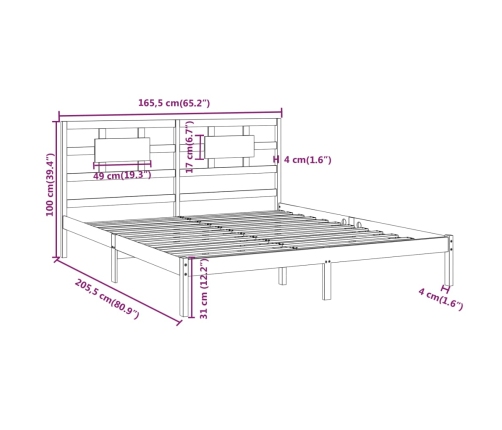 Estructura de cama de madera maciza de pino blanca 160x200 cm