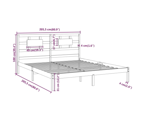 Estructura de cama de madera maciza 200x200 cm