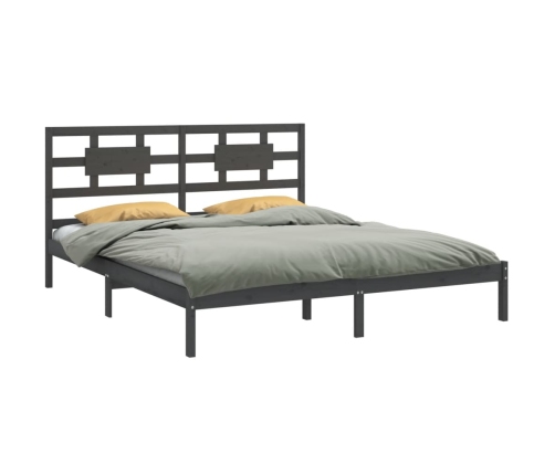 Estructura de cama de madera maciza de pino gris 200x200 cm