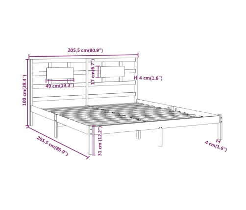 Estructura de cama de madera maciza de pino gris 200x200 cm