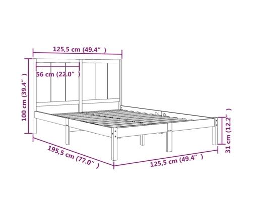 Estructura de cama sin colchón madera maciza de pino 120x190 cm