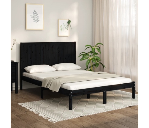 Estructura de cama madera maciza pino negra doble 120x190 cm