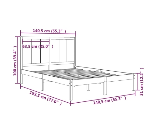 Estructura de cama sin colchón madera maciza de pino 135x190 cm
