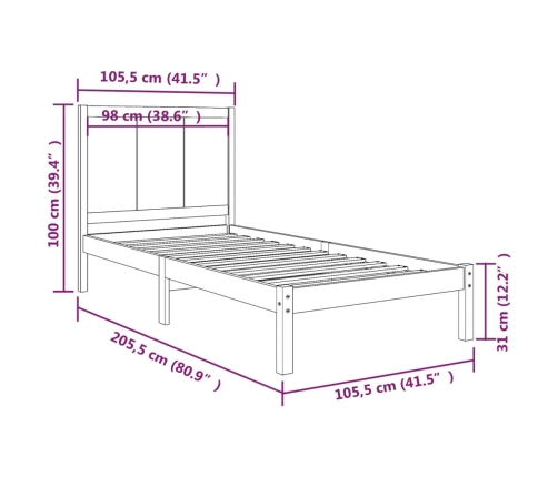 Estructura de cama sin colchón madera maciza de pino 100x200 cm