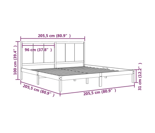 Estructura de cama sin colchón madera maciza de pino 200x200 cm
