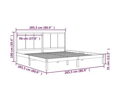 Estructura de cama de madera maciza de pino negra 200x200 cm