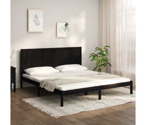 Estructura de cama de madera maciza de pino negra 200x200 cm