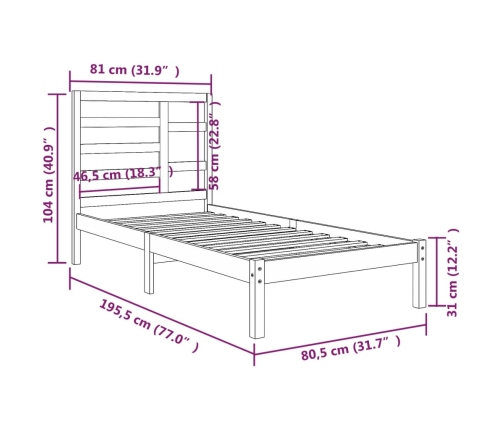 Estructura cama individual sin colchón madera maciza 75x190 cm