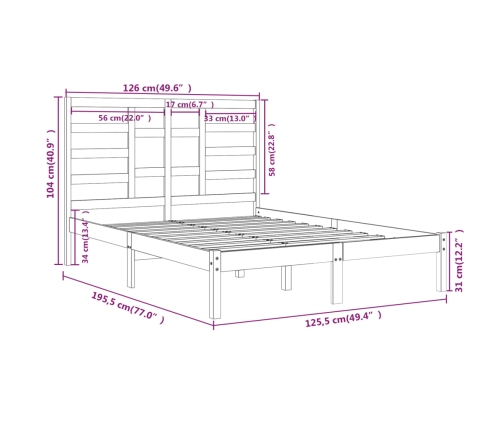 Estructura de cama sin colchón madera maciza blanco 120x190 cm