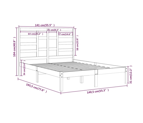 Estructura cama doble sin colchón madera maciza negro 135x190cm