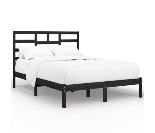 Estructura de cama madera maciza negra King Size 150x200 cm