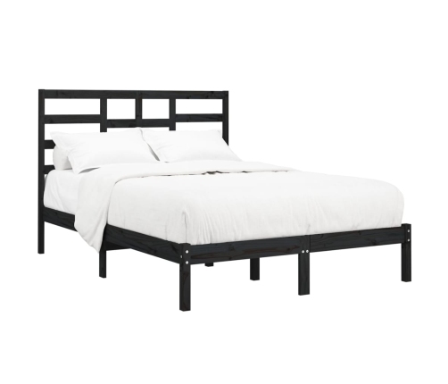 Estructura de cama madera maciza negra King Size 150x200 cm