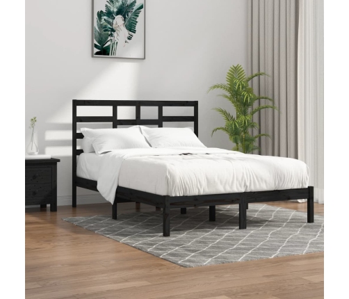 Estructura de cama madera maciza negra King Size 150x200 cm