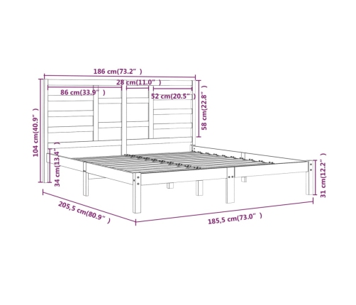 Estructura de cama sin colchón madera maciza 180x200 cm