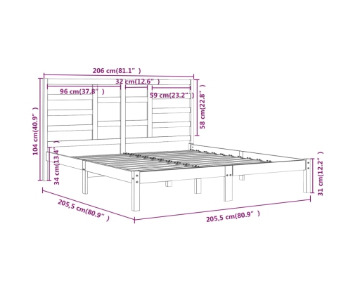 Estructura de cama sin colchón madera maciza blanco 200x200 cm