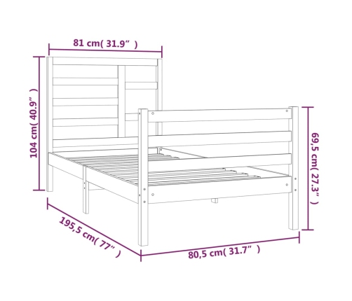 Estructura de cama madera maciza 75x190 cm