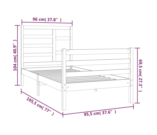 Estructura de cama madera maciza 90x190 cm