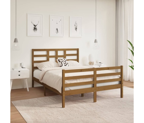 Estructura cama sin colchón madera maciza marrón miel 120x190cm