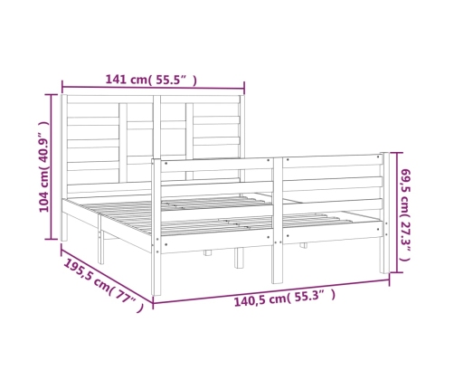 Estructura de cama de madera maciza blanca 135x190 cm