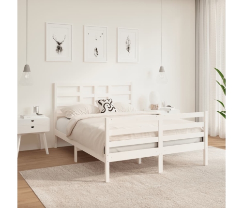 Estructura de cama de madera maciza blanca 135x190 cm