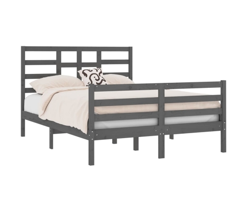 Estructura de cama madera maciza gris doble 135x190 cm