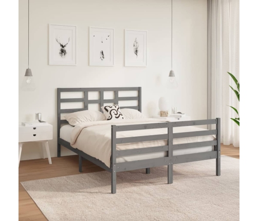 Estructura de cama madera maciza gris doble 135x190 cm