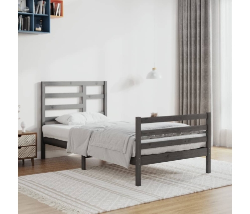 vidaXL Estructura de cama de madera maciza gris 90x200 cm