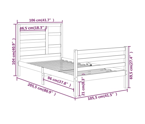 Estructura de cama sin colchón madera maciza 100x200 cm