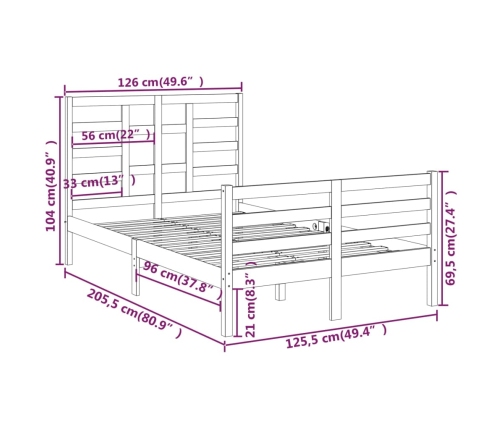 Estructura de cama sin colchón madera maciza 120x200 cm