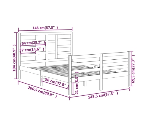 Estructura de cama sin colchón madera maciza 140x200 cm