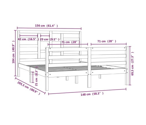 Estructura de cama madera maciza 150x200 cm