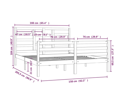 Estructura de cama sin colchón madera maciza 160x200 cm