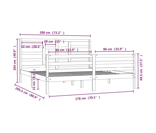 Estructura de cama sin colchón madera maciza 180x200 cm