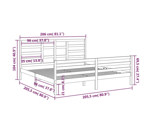 Estructura de cama sin colchón madera maciza negro 200x200 cm