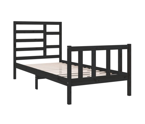 Estructura de cama individual madera maciza negra 90x190 cm