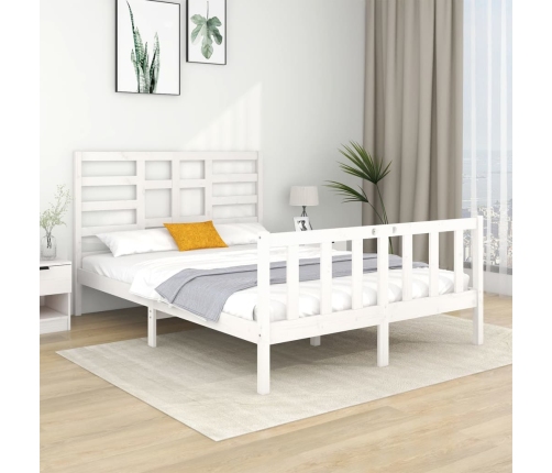 Estructura de cama de madera maciza blanca 135x190 cm