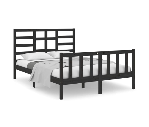 Estructura de cama doble madera maciza negra 135x190 cm