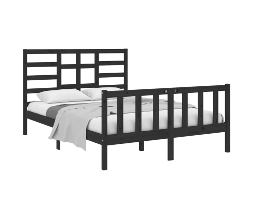 Estructura de cama doble madera maciza negra 135x190 cm