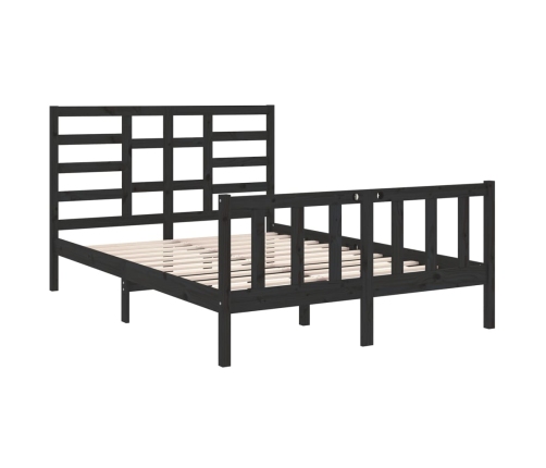 Estructura de cama doble madera maciza negra 135x190 cm