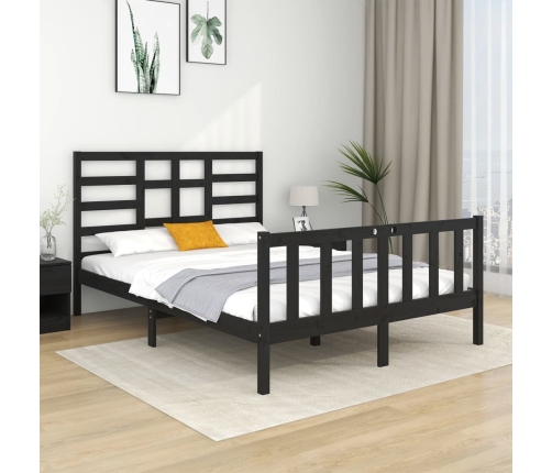 Estructura de cama doble madera maciza negra 135x190 cm